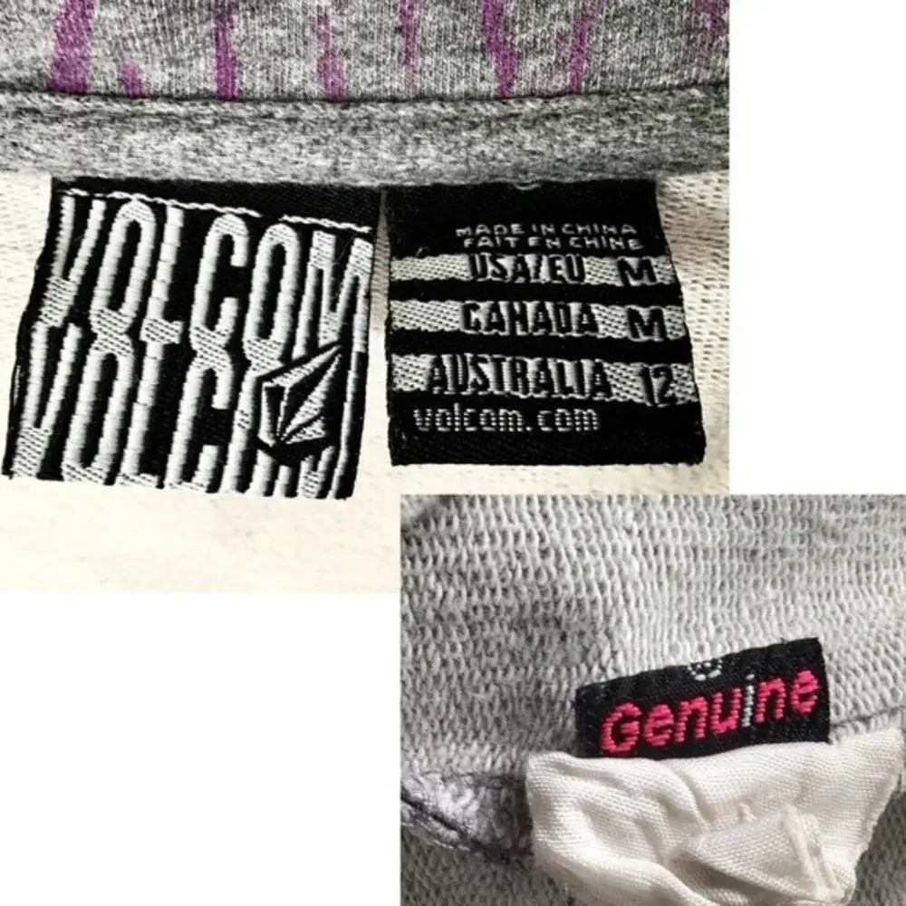 Volcom Sweatshirt Women Size M Medium Gray & Purple Zip Front y2k Retro Street